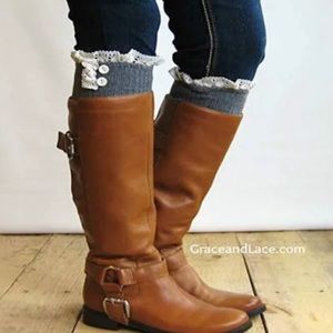 Boot leg warmers with cream lace